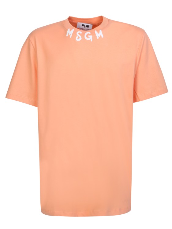 Msgm Logo Neck Orange And Black T-shirt