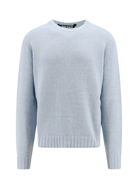 Shop Palm Angels Wool Sweater With Embroidered Logo In Blue