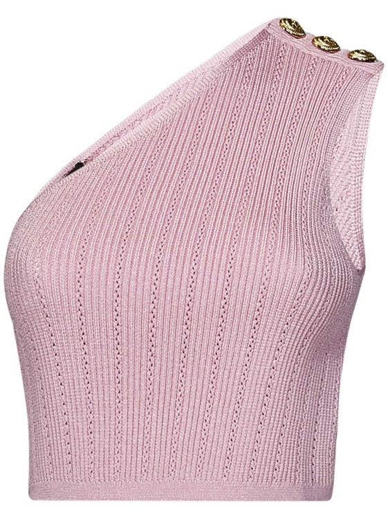 Shop Balmain Pink Knit Crop Top