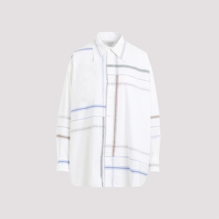 Shop Bottega Veneta Check White Blue Green Cotton Shirt