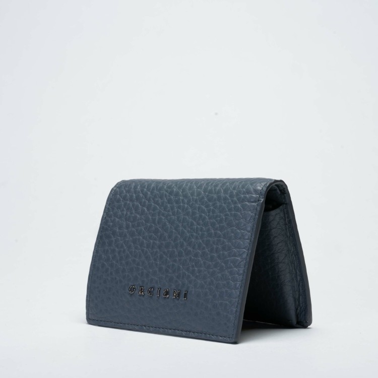 Shop Orciani Teal Martellata Leather Card Holder Wallet In Blue