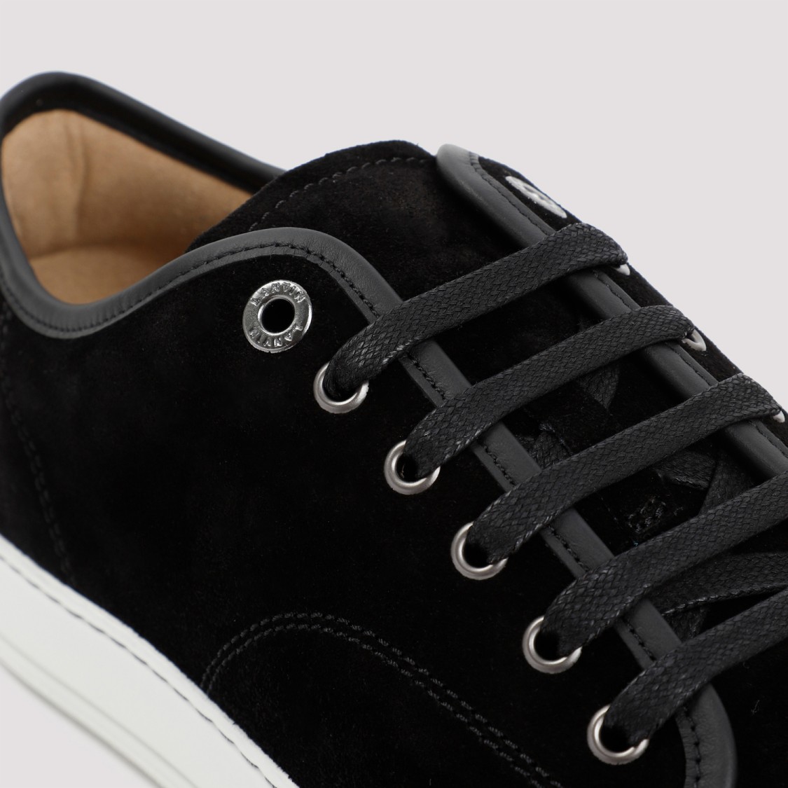 Shop Lanvin Suede And Nappa Captoe Low To Sneakers In Black