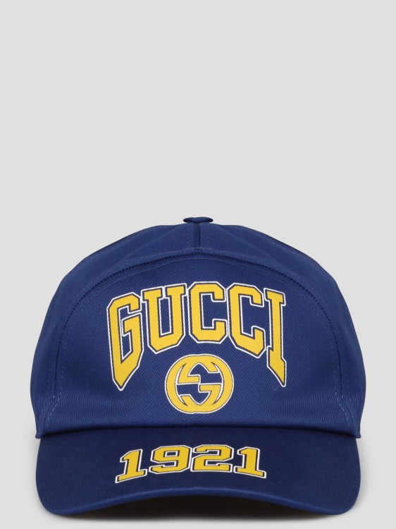 Shop Gucci Print Cotton Baseball Hat In Blue