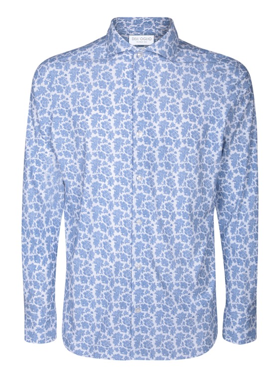 Shop Dell'oglio Long Sleeve Shirt In Lightweight Fabric With Floral Pattern In Blue