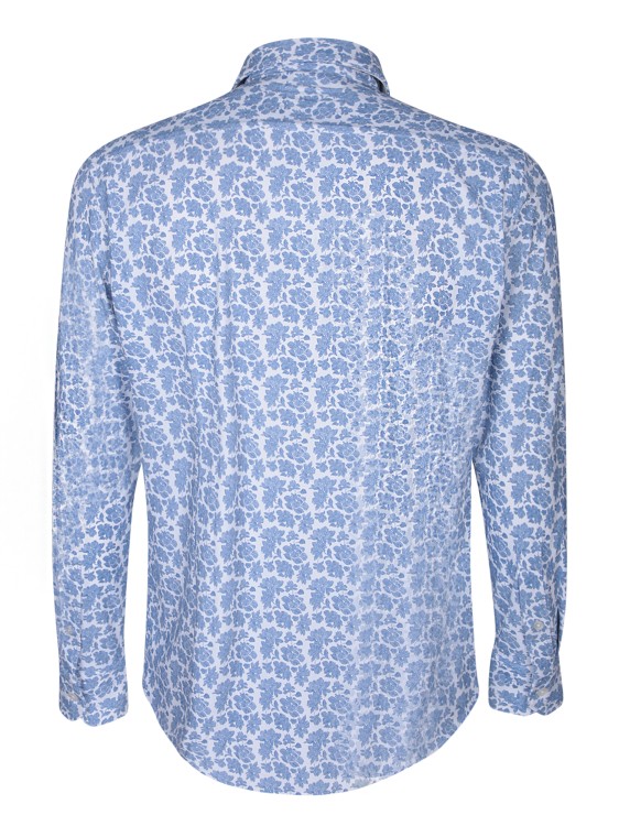 Shop Dell'oglio Long Sleeve Shirt In Lightweight Fabric With Floral Pattern In Blue