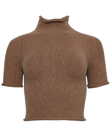 Alexander Wang Compact Knit Tee With Jersey Roll Trims In Brown