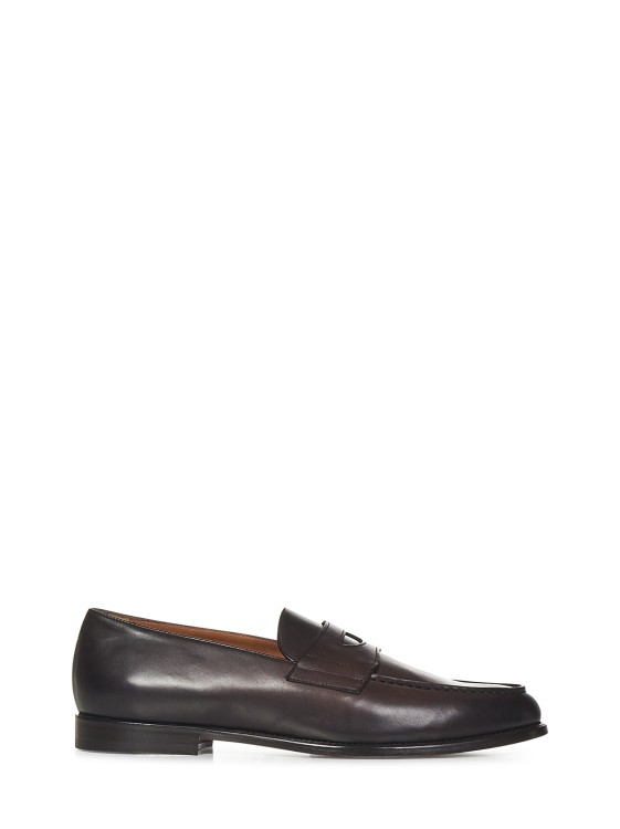 Shop Doucal's Dark Brown Smooth Leather Penny Loafers