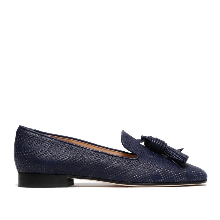 La Sellerie Blue Perforated Leather Slipper With Tassels In Black