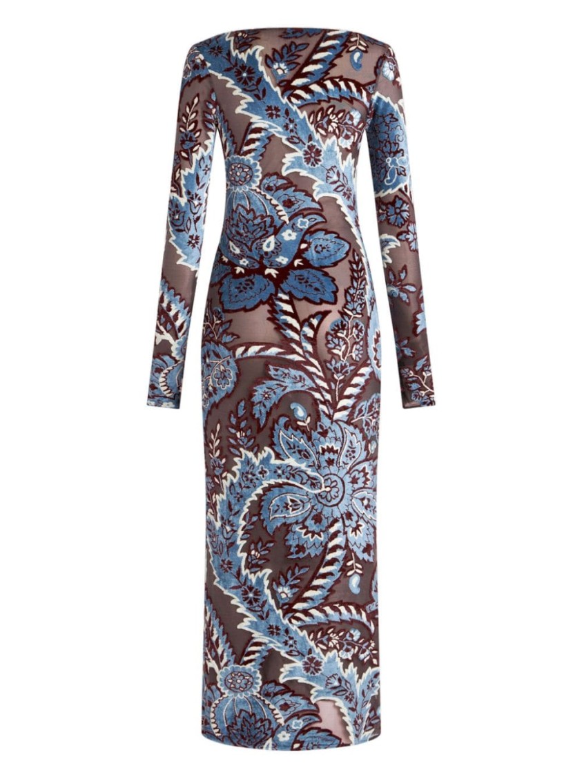 Shop Etro Long Sleeve Dress With Viscose Blend And Design In Multicolor