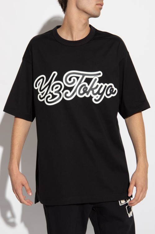 Shop Y-3 Gfx S/s Logo-flocked T-shirt In Black