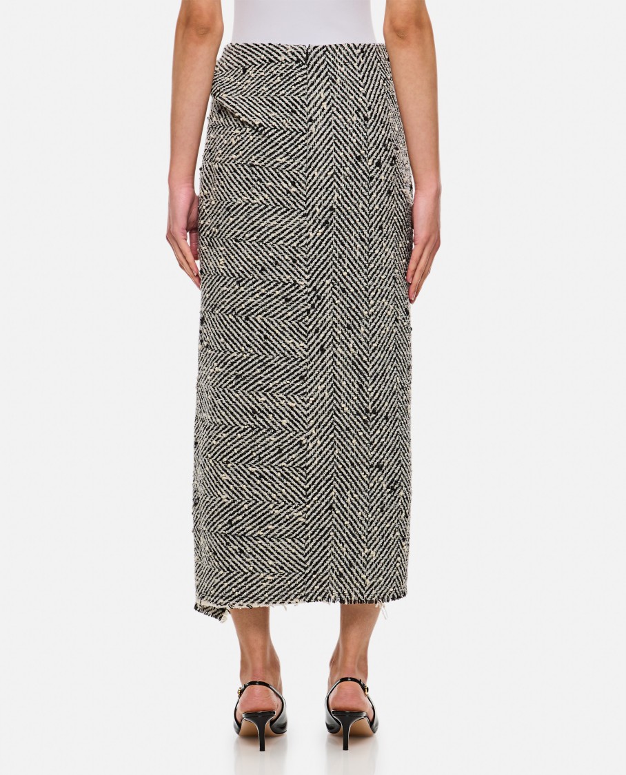 Erdem Draped Herringbone Midi Skirt In Grey
