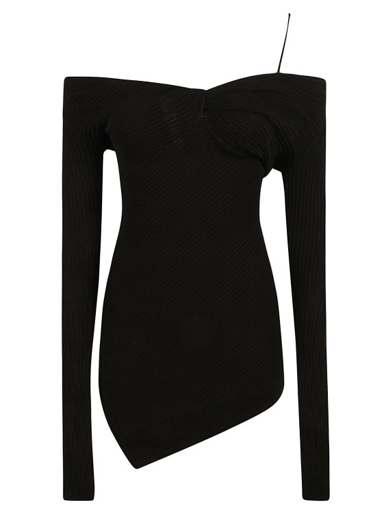 Shop Attico Desai Asymmetric Ribbed-knit Minidress In Black
