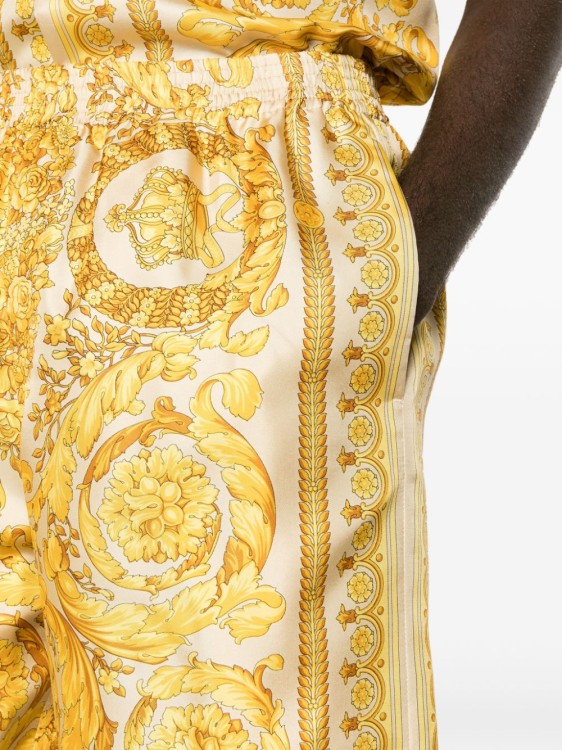 Shop Versace Barocco Silk Beige/yellow Shorts In Neutrals