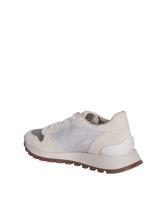 Shop Brunello Cucinelli White Lace Velour Sneakers