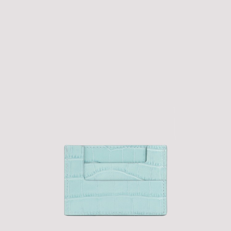 Shop Tom Ford Pastel Turquoise Calf Leather Credit Cards Case In Blue