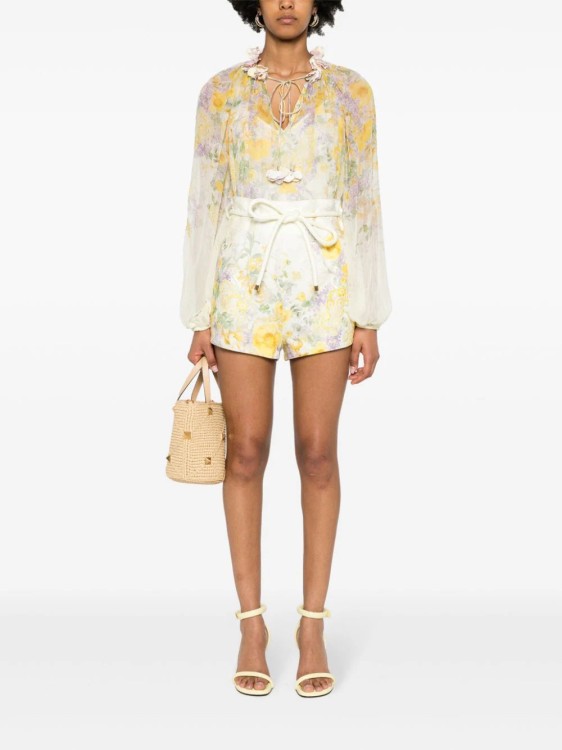 Shop Zimmermann Harmony Floral-print Linen Shorts In Yellow