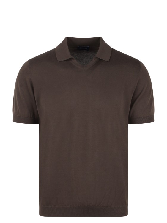 Shop Drumohr Buttonless Cotton Polo Shirt In Brown