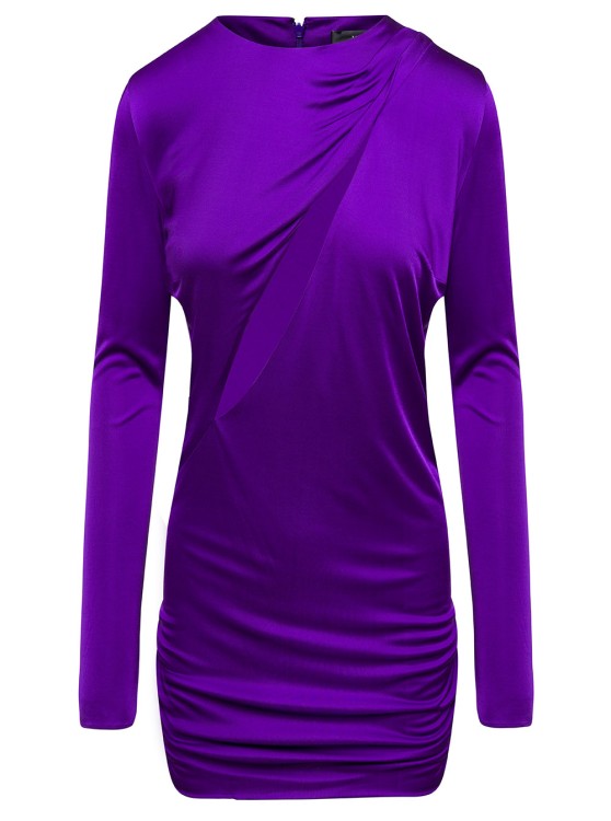 Shop Versace Purple Minidress With Cut-out Detailing Satin Effect In Viscose