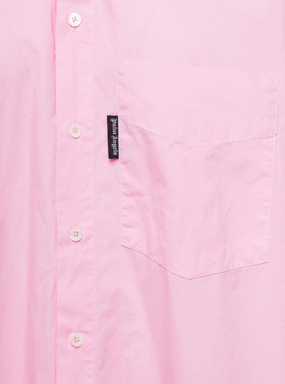 Shop Palm Angels Mini Pink Shirt Dress With Contrasting Logo Print At The Back In Cotton