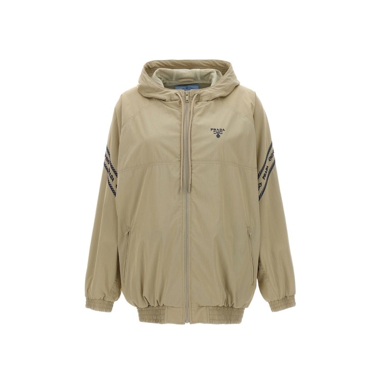 Prada Drawstring Hooded Jacket In Neutrals