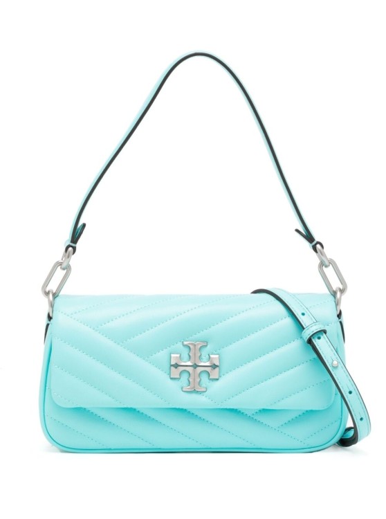 Kira Chevron Small Light Blue Leather Shoulder Bag Woman by Tory