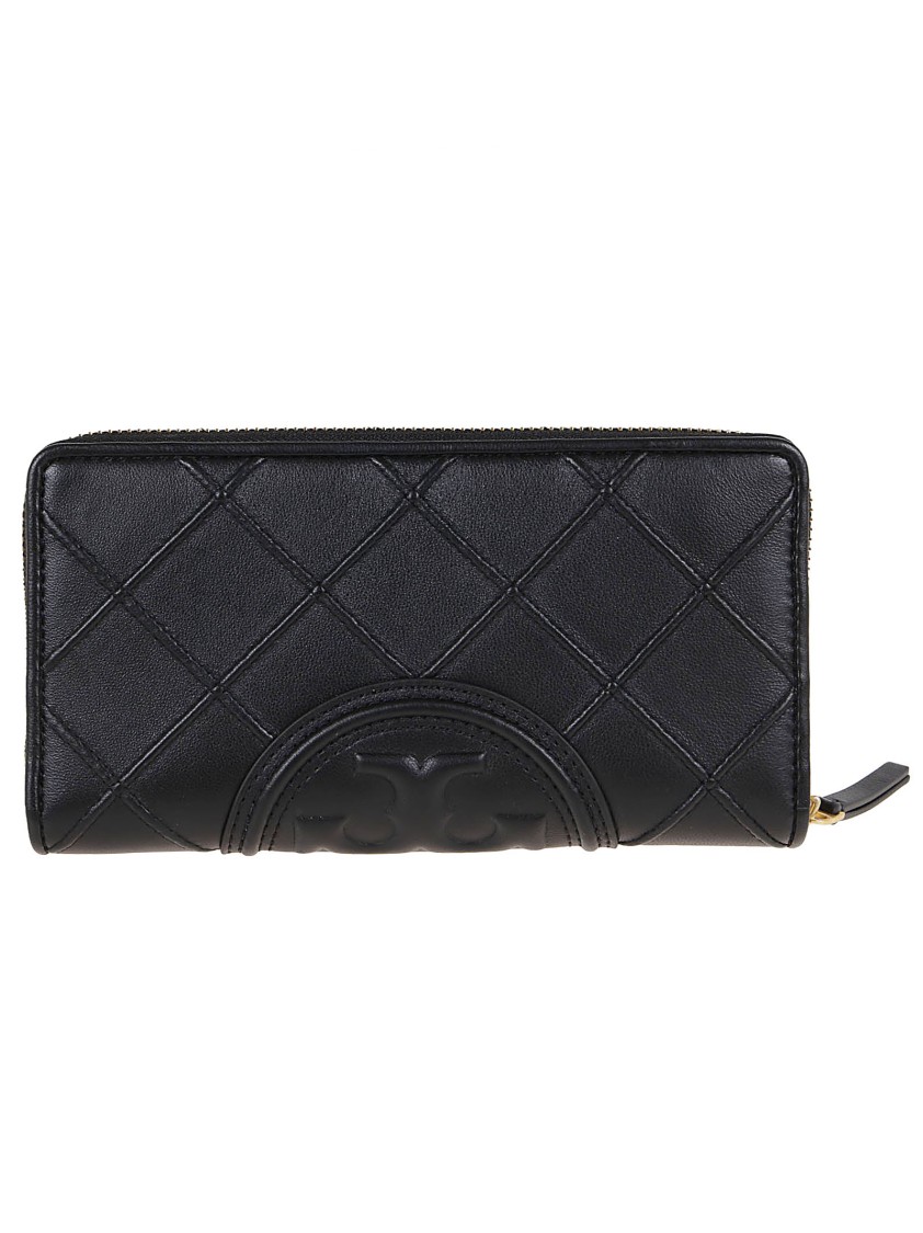 Tory Burch Quilted Leather Zip Wallet In Black