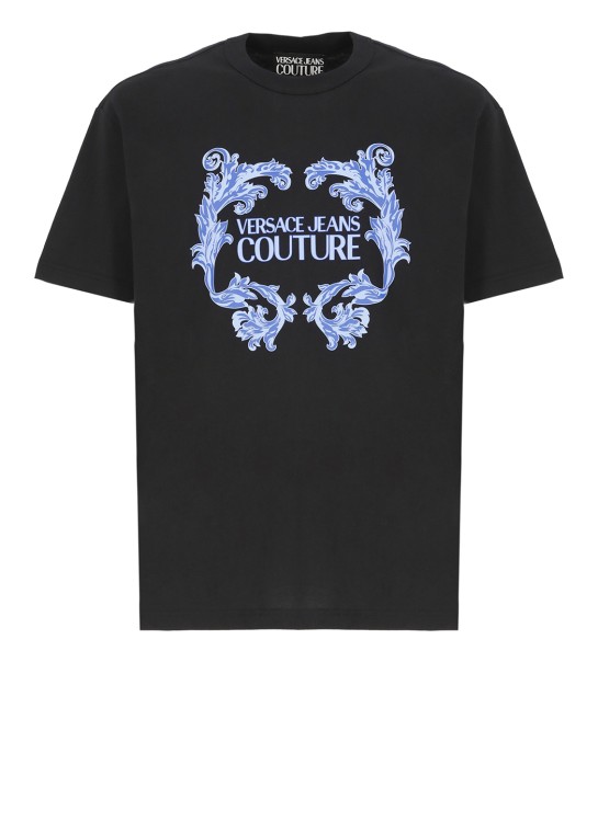 Shop Versace Jeans Couture T-shirt With Baroque Logo In Black