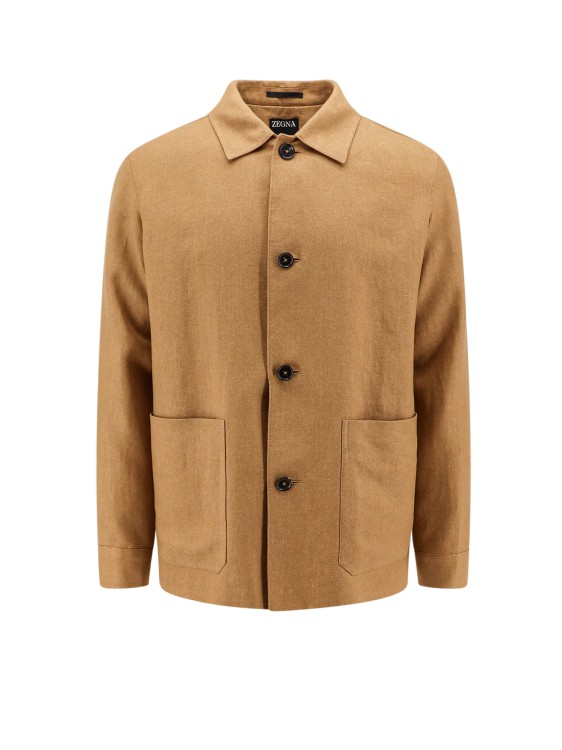 Shop Zegna Linen And Wool Blend Jacket In Brown