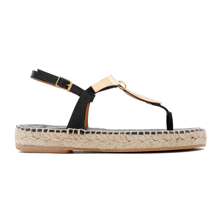 Shop Chloé Black And Gold Pema Flat Sandals In Neutrals