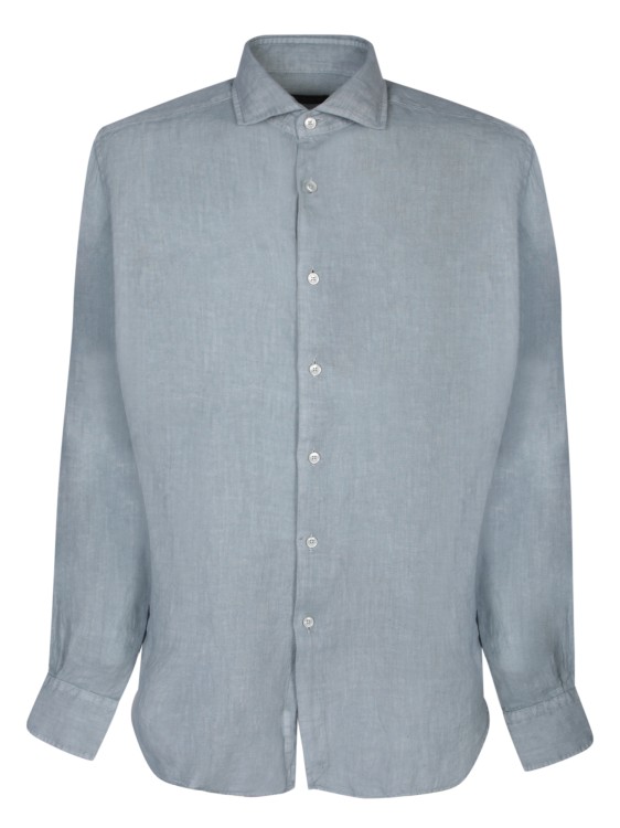 Shop Dell'oglio Long Sleeve Linen Shirt In Grey