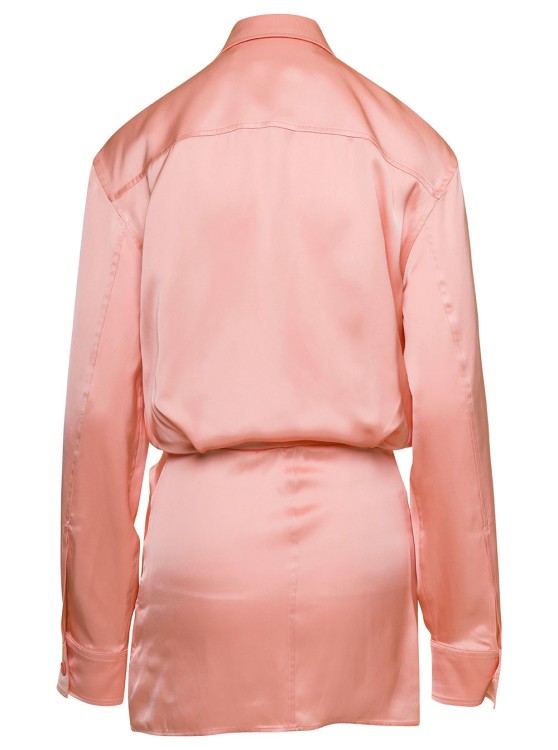 Shop Off-white Mini Pink Asymmetric Shirt Dress In Satin Viscose