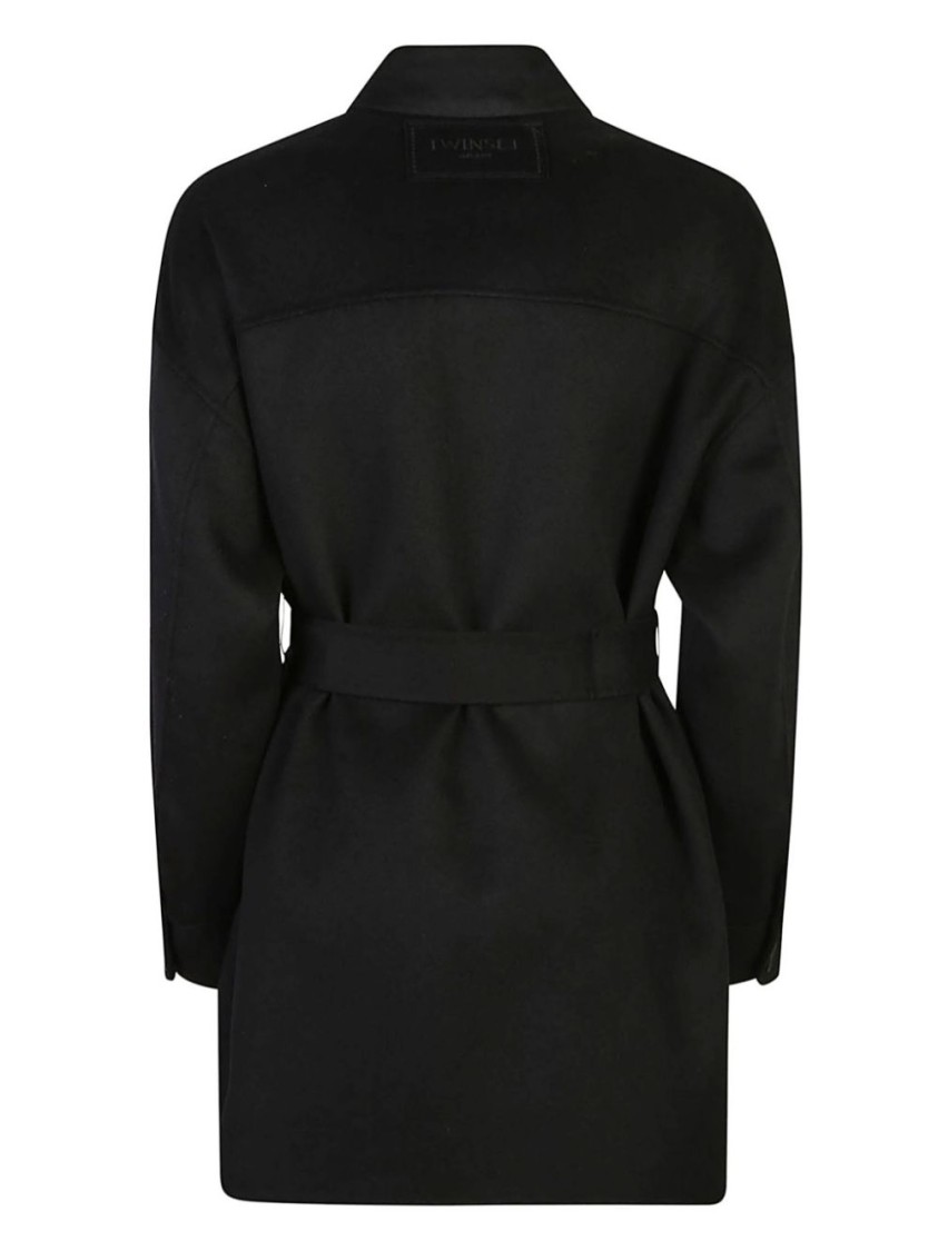 Twinset Cappotto Caban In Panno Double Misto Lana Nero In Black