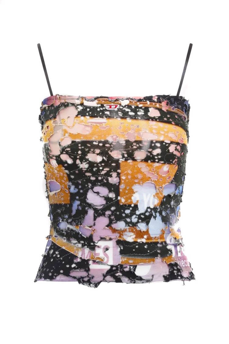 Diesel Deep Black Cotton Top In Multicolor