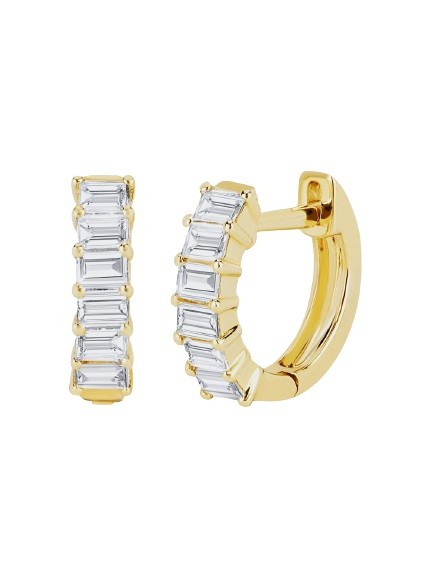 Ef Collection Prong Set Diamond Baguette Huggie Earrings In Not Applicable