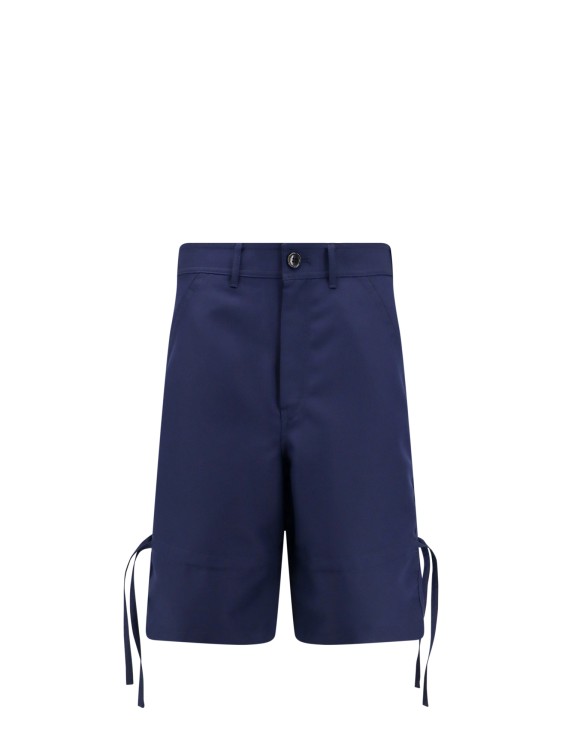 Shop Comme Des Garçons Bermuda Shorts With Drawstring Detail On The Bottom In Blue