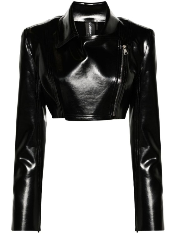 Norma Kamali Gang Patent Cropped Jacket In Black