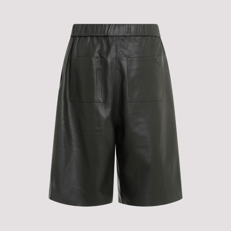 Shop Ami Alexandre Mattiussi Dark Olive Lamb Leather Shorts In Black