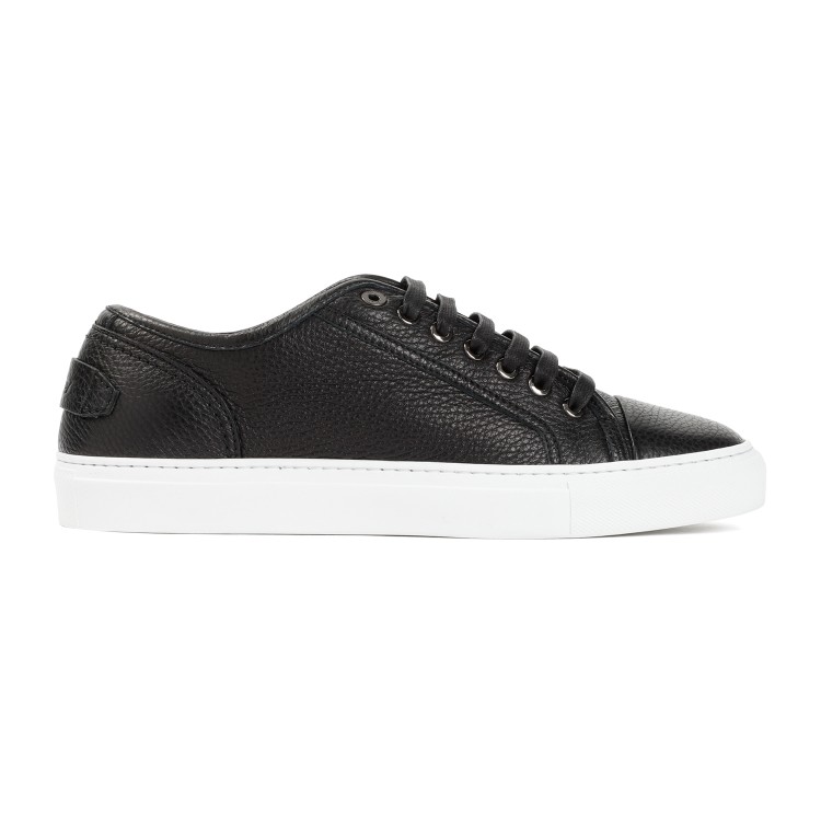 Shop Brioni Black Grained Leather Sneakers