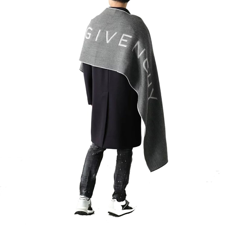 Shop Givenchy Wool Logo Scarf In Grey