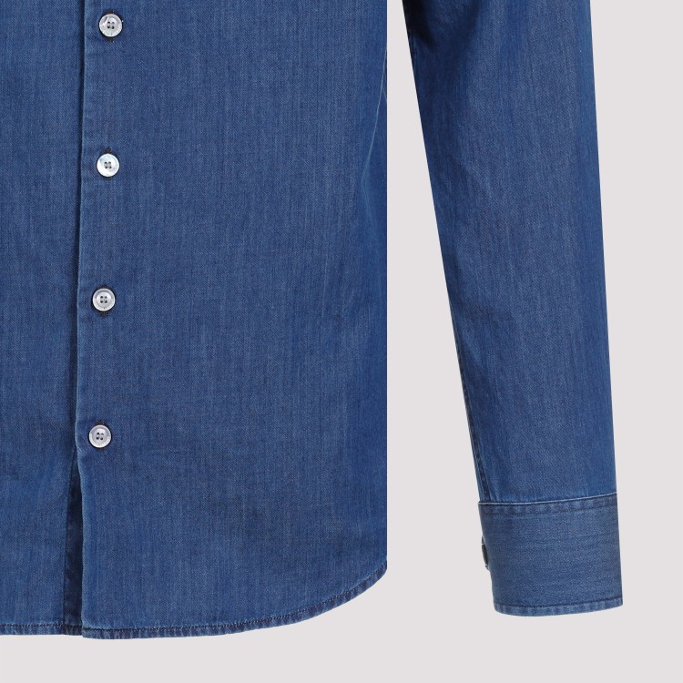 Shop Giorgio Armani Medium Denim Blue Cotton Shirt