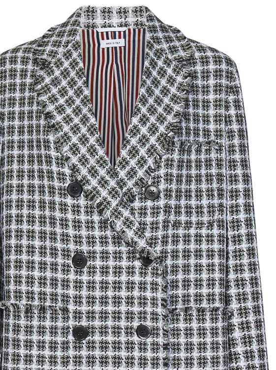 Shop Thom Browne Double-breasted Check Cotton Tweed Coat In Grey