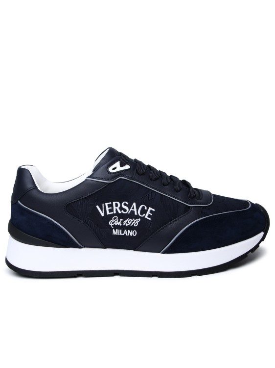 Shop Versace Suede Blend Sneakers In Black