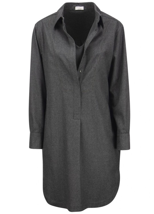 Shop Brunello Cucinelli Grey Wool Dress