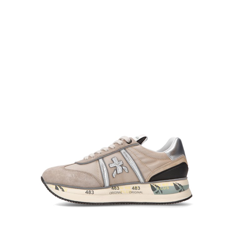 Shop Premiata Suede And Fabric Conny Sneakers In Neutrals