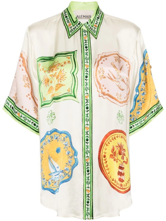 Shop Alemais Porcelain-print Ecru Shirt In Multicolor