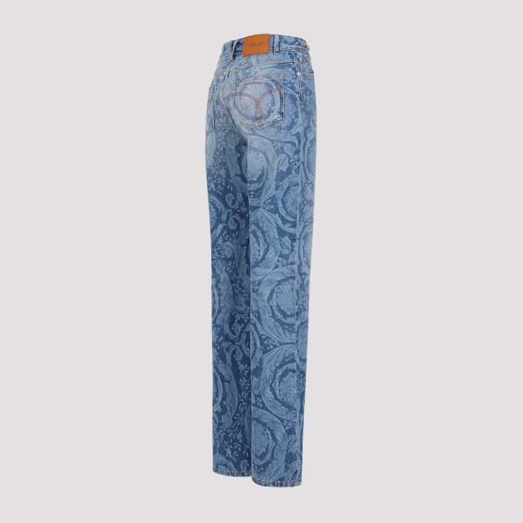 Shop Versace Medium Blue Cotton Laser Baroque Jeans