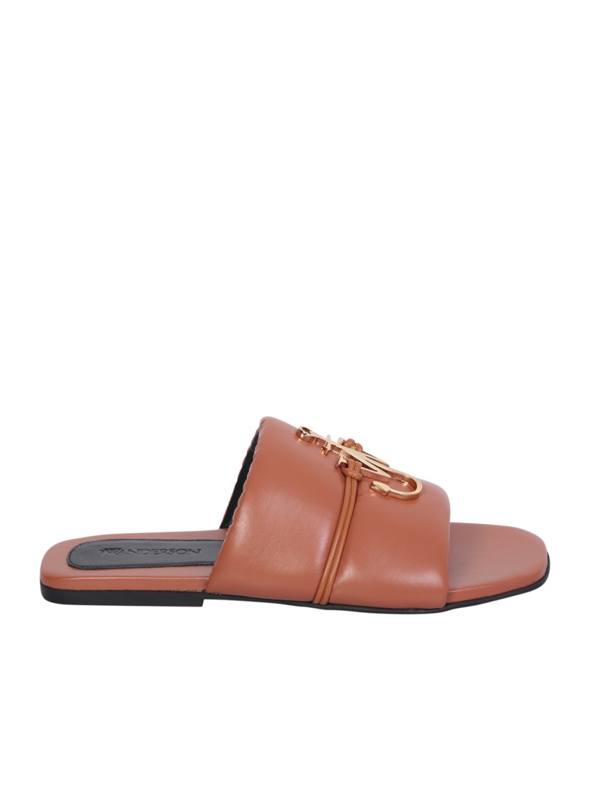 Jw Anderson Embellished Open Toe Flat Sole Mules In Brown