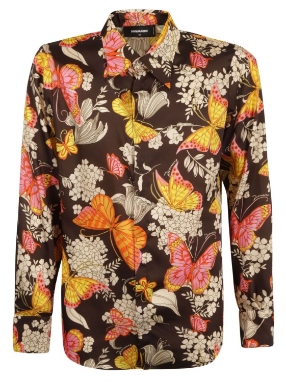 Dsquared2 Satin Finish All-over Floral Shirts In Multicolor