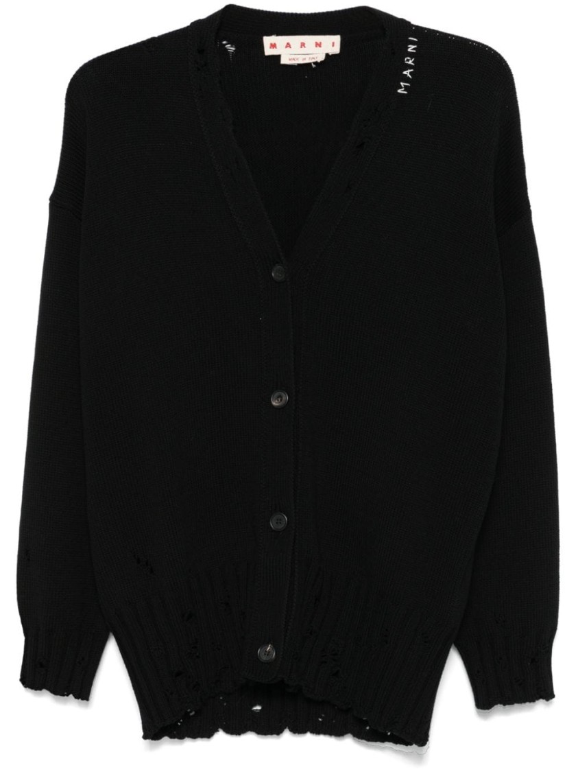 Shop Marni Dishevelled Cotton Cardigan In Black