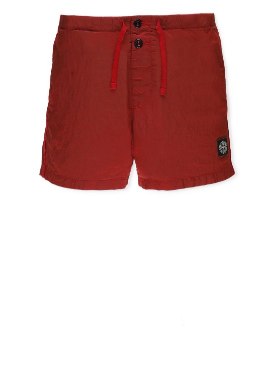 Shop Stone Island Bermuda Shorts With Logo In Red
